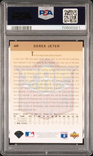 1993 Upper Deck #449 Derek Jeter PSA 8 (Rookie)
