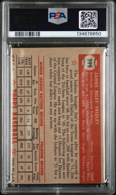 1952 Topps #399 Jim Fridley PSA 1