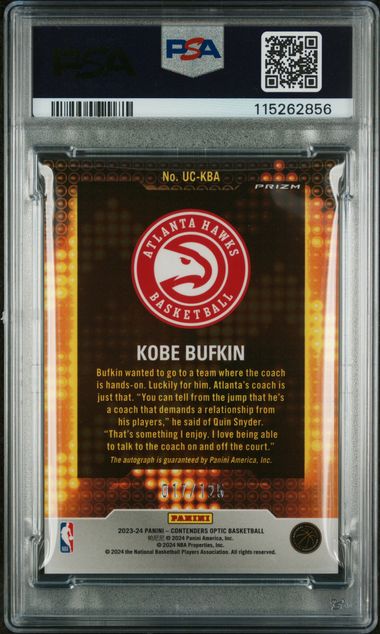 2023-24 Panini Contenders Optic Up and Coming Auto #UCKBA Kobe Bufkin #017/125 PSA 10 (Rookie)