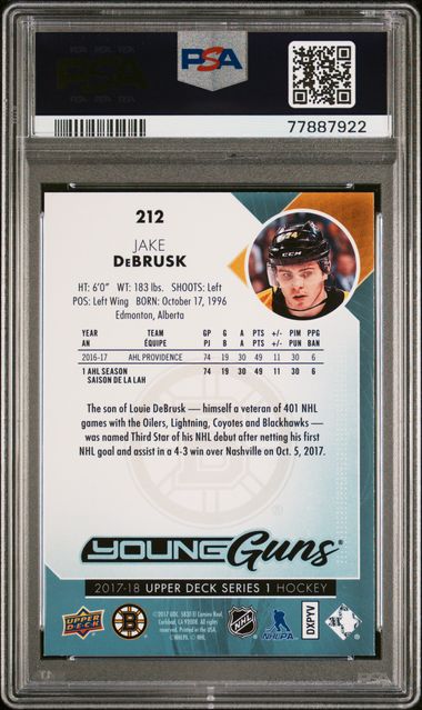 2017-18 Upper Deck #212 Jake DeBrusk PSA 9 (Rookie)
