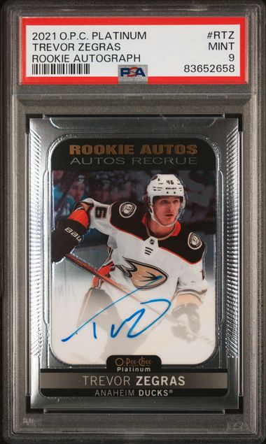 2021-22 O-Pee-Chee Platinum Rookie Autographs #RTZ Trevor Zegras PSA 9 (Rookie)