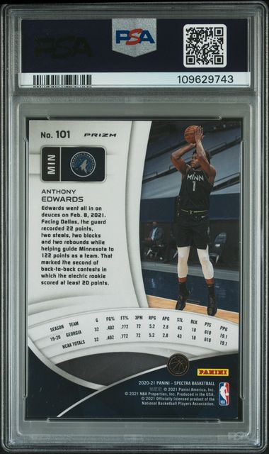 2020-21 Panini Spectra Asia Green #101 Anthony Edwards PSA 9 (Rookie)