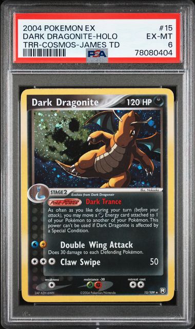 2004 Pokemon Team Rocket Returns #15 Dark Dragonite- Cosmos Holo PSA 6