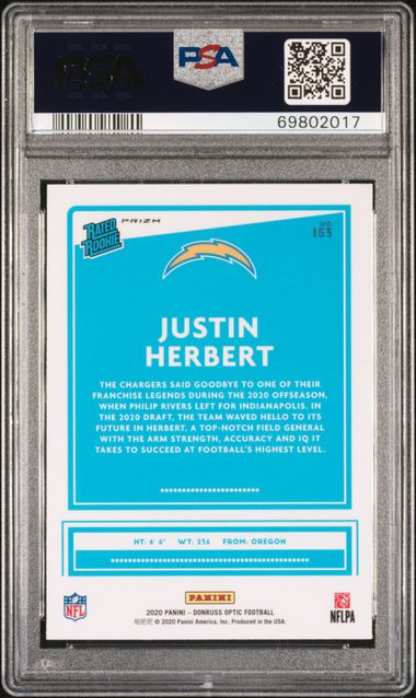 2020 Donruss Optic Blue Hyper #153 Justin Herbert PSA 9 (Rookie)