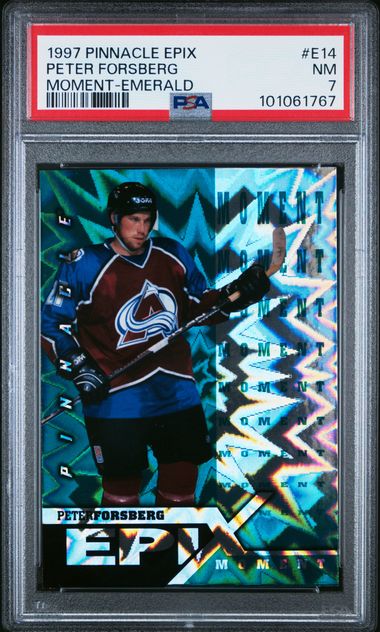 1997-98 Pinnacle Epix Moment Emerald #E14 Peter Forsberg PSA 7