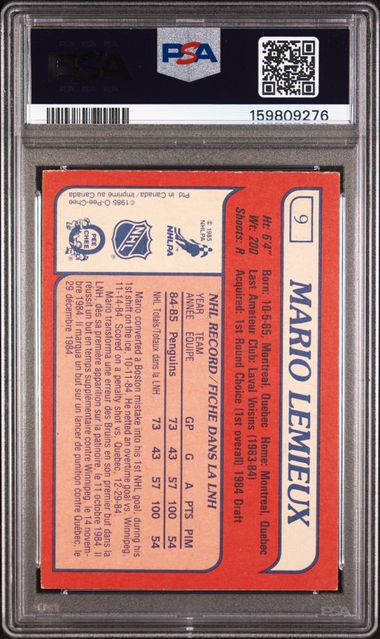 1985-86 O-Pee-Chee #9 Mario Lemieux PSA 5 (Rookie)