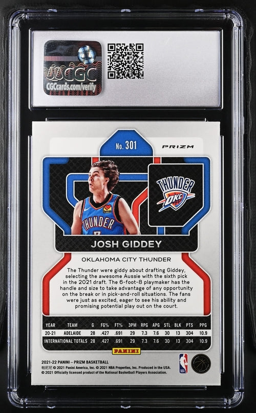 2021-22 Panini Prizm Orange Ice #301 Josh Giddey CGC 8.5 (Rookie)