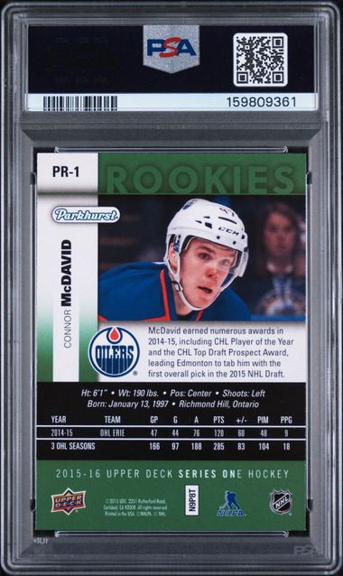 2015-16 Upper Deck Parkhurst Rookies #PR-1 Connor McDavid PSA 8 (Rookie)