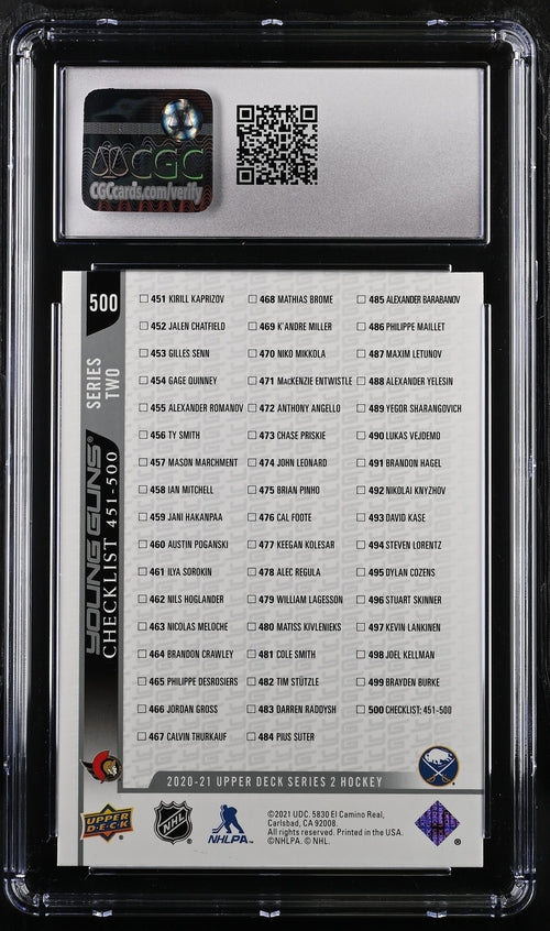 2020-21 Upper Deck Checklist #500 Tim Stutzle/Dylan Cozens CGC 10 (Rookie)