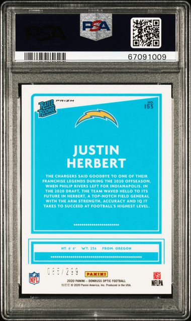 2020 Donruss Optic Aqua Holo #153 Justin Herbert #085/299 PSA 9 (Rookie)