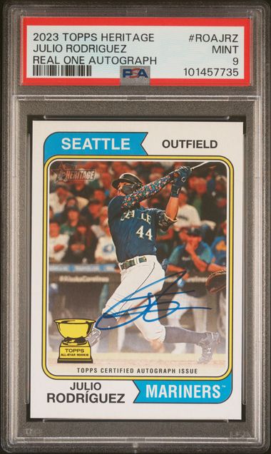 2023 Topps Heritage Real One Autographs #ROAJRZ Julio Rodriguez PSA 9