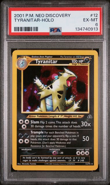 2001 Pokemon Neo Discovery Unlimited #12 Tyranitar - Holo PSA 6