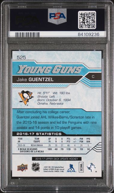 2016-17 Upper Deck #525 Jake Guentzel PSA 10 (Rookie) | Eastridge Sports Cards