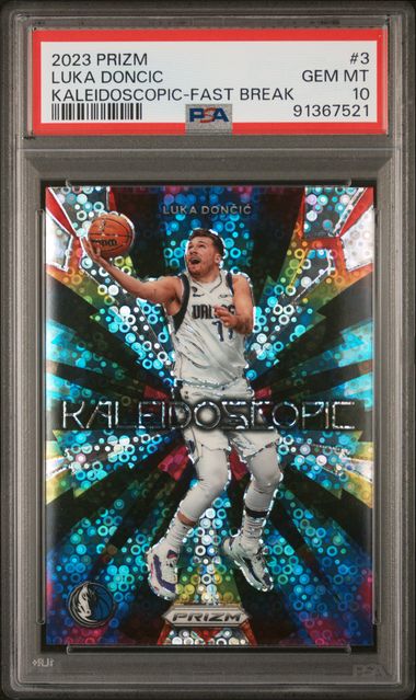 2023-24 Panini Prizm Kaleidoscopic Fast Break Prizm #3 Luka Doncic PSA 10