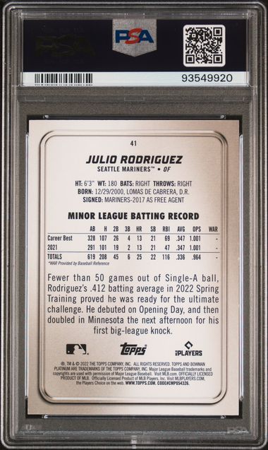 2022 Bowman Platinum Image Variations SP #41 Julio Rodriguez PSA 9 (Rookie) | Eastridge Sports Cards