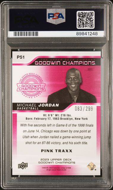 2023 Goodwin Champions Platinum Pink Traxx #51 Michael Jordan #083/299 PSA 10