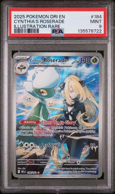 2025 Pokemon Destined Rivals #184 Cynthia's Roserade - Illustration Rare PSA 9
