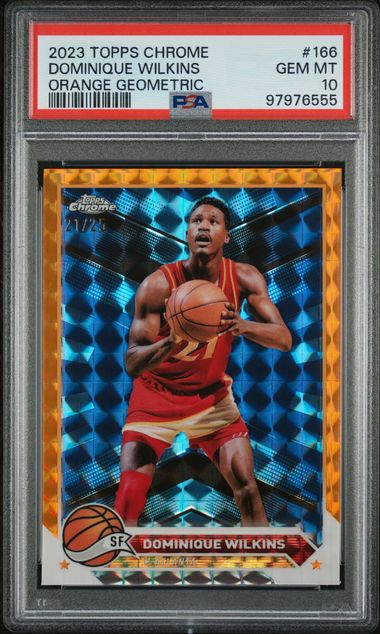 2023-24 Topps Chrome Orange Geometric #166 Dominique Wilkins #21/25 PSA 10