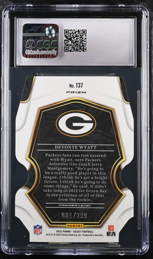 2022 Panini Select Neon Green Die-Cut #137 Devonye Wyatt #001/299 CGC 9.5 (Rookie)
