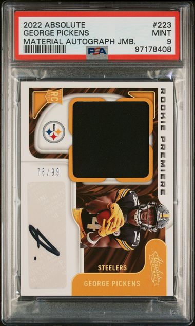 2022 Panini Absolute Material Autograph Jumbo #223 George Pickens #78/99 PSA 9 (Rookie)