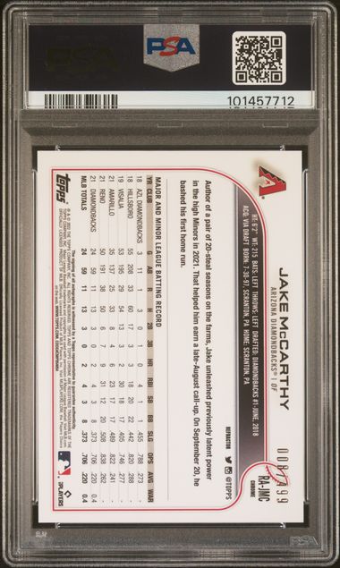 2022 Topps Chrome Rookie Autographs Refractors #RAJMC Jake McCarthy #008/499 PSA 8 (Rookie) | Eastridge Sports Cards