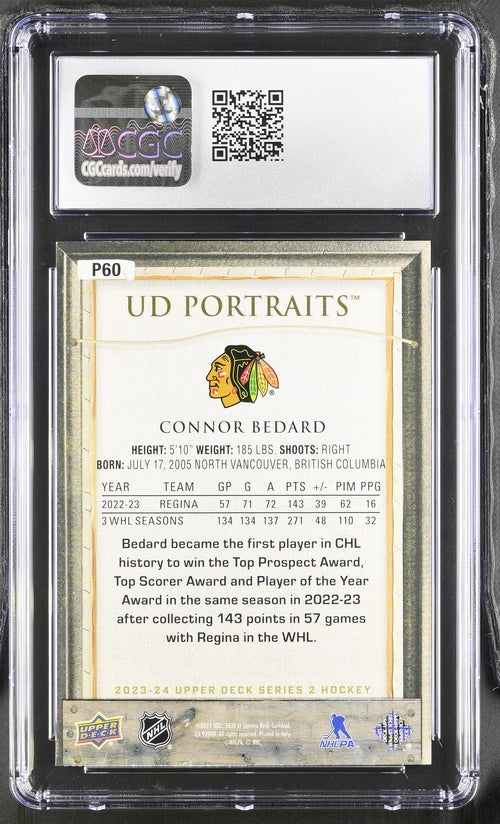 2023-24 Upper Deck UD Portraits #P60 Connor Bedard CGC 9.5 (Rookie)