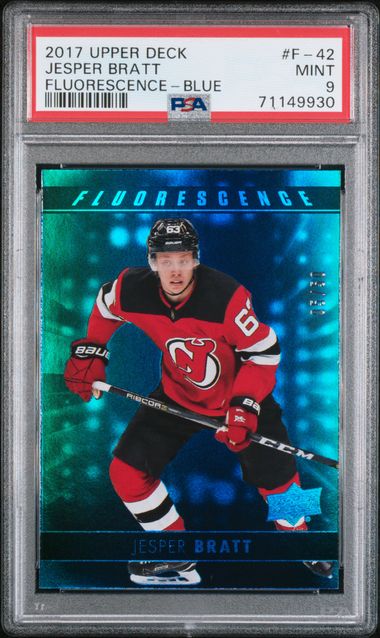 2017-18 Upper Deck Fluorescence Blue #F-42 Jesper Bratt #05/50 PSA 9 (Rookie)