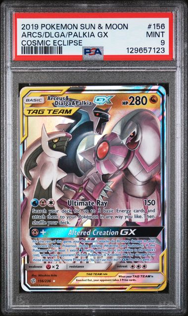 2019 Pokemon Cosmic Eclipse #156 Arceus & Dialga & Palkia GX PSA 9