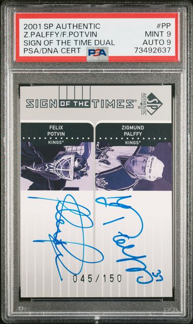 2001 SP Authentic Sign of the Times Dual #PP Zigmund Palffy/Felix Potvin #045/150 PSA 9 (Auto 9)