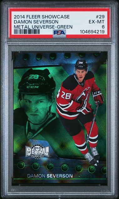 2014-15 Fleer Showcase Metal Universe Green #29 Damon Severson #005/100 PSA 6 (Rookie) | Eastridge Sports Cards