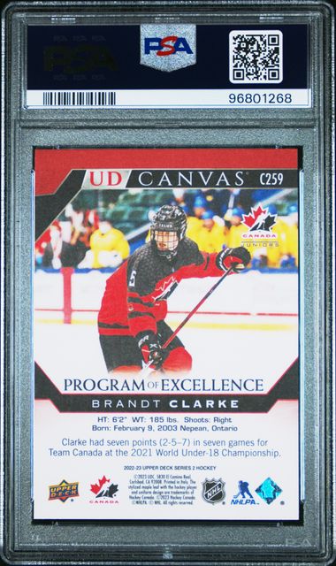 2022-23 Upper Deck UD Canvas #C259 Brandt Clarke PSA 10 (Rookie)