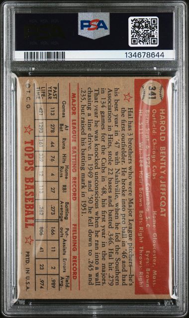 1952 Topps #341 Hal Jeffcoat PSA 1