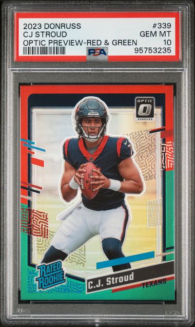 2023 Donruss Opric Preview Red & Green Holo #339 C.J. Stroud PSA 10 (Rookie)