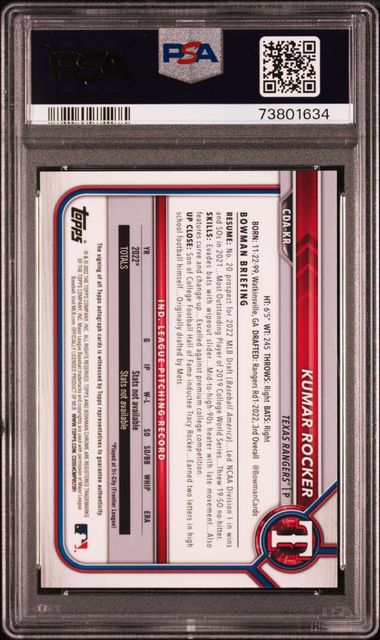 2022 Bowman Draft Chrome Draft Pick Auto Aqua Lava Refractor #CDAKR Kumar Rocker #080/199 PSA 10