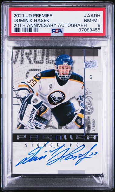 2021-22 UD Premier 20th Anniversary Autograph #AADH Dominik Hasek #06/35 PSA 8