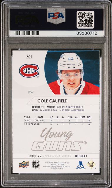 2021-22 Upper Deck #201 Cole Caufield PSA 10 (Rookie)