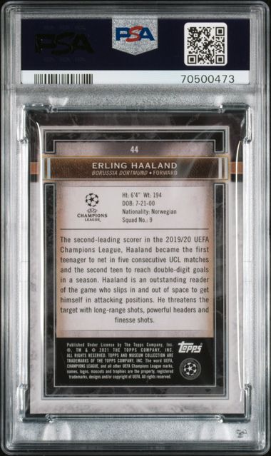 2020-21 Topps Museum Collection UCL #44 Erling Haaland PSA 10