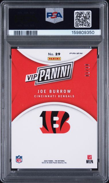 2025 Panini The National Gold Pack Gold #29 Joe Burrow #01/10 PSA 9