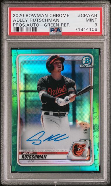 2020 Bowman Chrome Prospect Autograph Green Refractor #CPAAR Adley Rutschman #70/99 PSA 9
