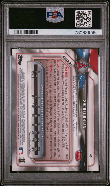 2018 Bowman  #49 Shohei Ohtani PSA 9 (Rookie)