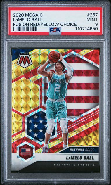 2020-21 Panini Mosaic Fusion Red/Yellow Choice #257 LaMelo Ball #65/88 PSA 9 (Rookie)