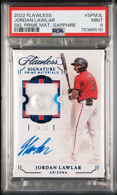 2022 Panini Flawless Signature Prime Material Sapphire #SPMJL Jordan Lawlar #04/10 PSA 9
