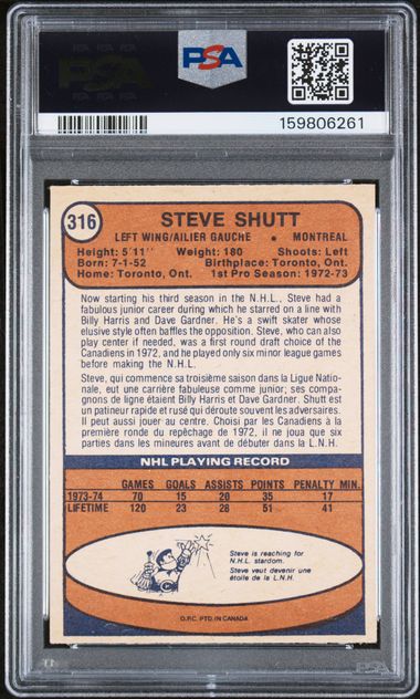 1974-75 O-Pee-Chee #316 Steve Shutt PSA 5 (Rookie)