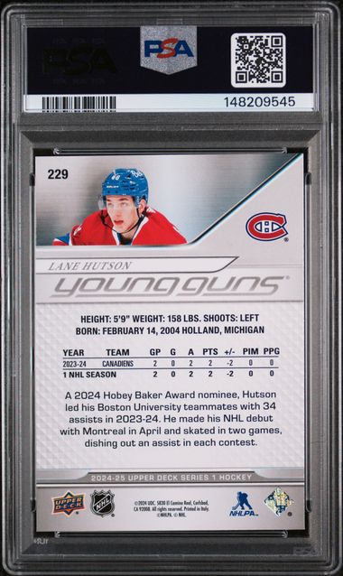 2024-25 Upper Deck #229 Lane Hutson PSA 9 (Rookie)