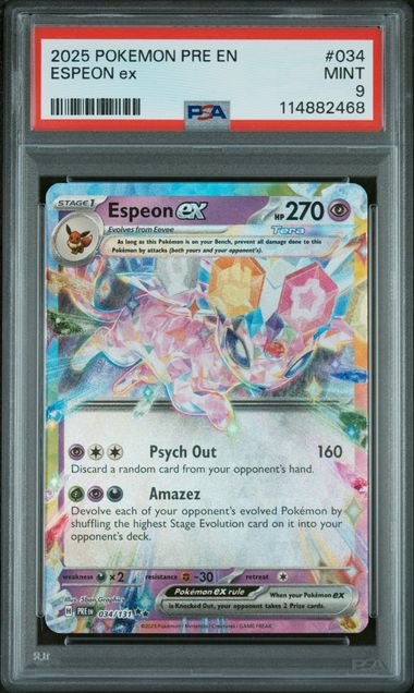 2025 Pokemon Prismatic Evolutions #034 Espeon ex PSA 9