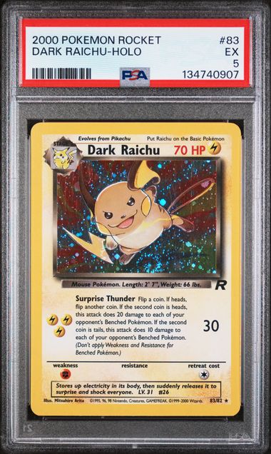 2000 Pokemon Rocket Unlimited #83 Dark Raichu - Holo PSA 5
