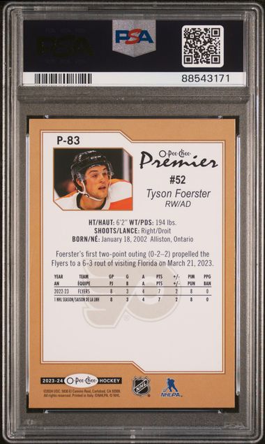 2023-24 O-Pee-Chee Premier #P83 Tyson Foerster PSA 10 (Rookie)