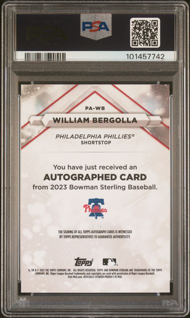 2023 Bowman Sterling Prospect Autographs Black Lava Refractors #PAWB William Bergolla #09/10 PSA 9 | Eastridge Sports Cards