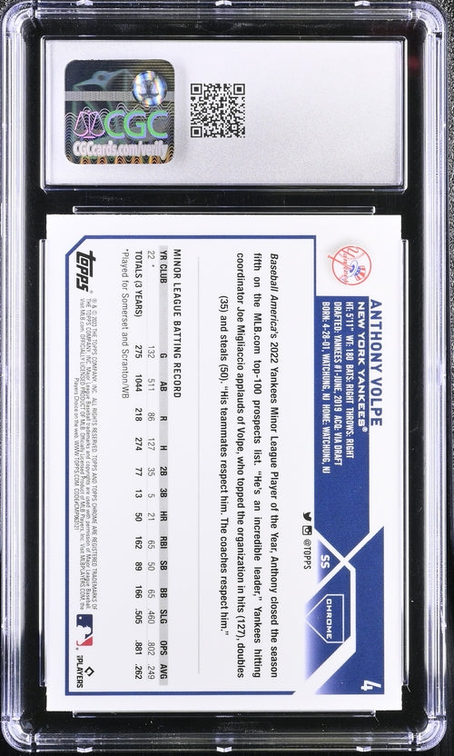 2023 Topps Chrome X-Fractor #4 Anthony Volpe CGC 10 (Rookie)