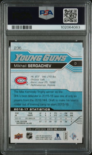 2016-17 Upper Deck #236 Mikhail Sergachev PSA 9 (Rookie)